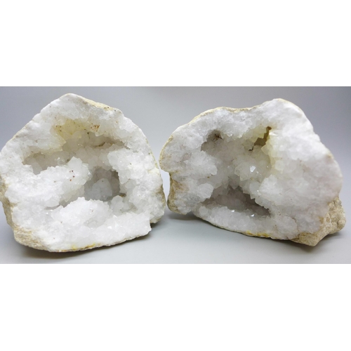 2024 - A quartz geode, height 7.5cm, (two halves)