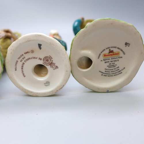 2032 - A set of five Royal Doulton Bunnykins boy scout figures, (leader a/f)  **PLEASE NOTE THIS LOT IS NOT... 