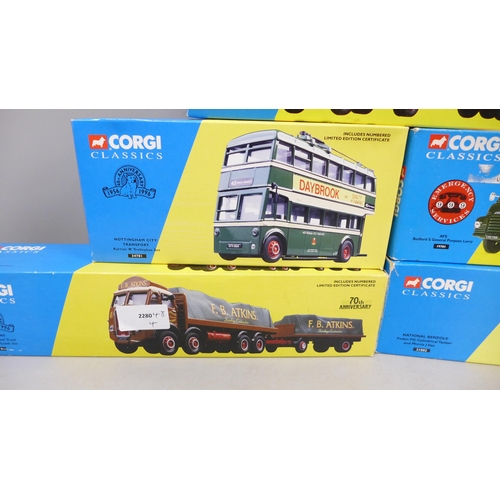 2063 - Seven Corgi Classics model vehicles, including Nottingham City Transport Trolleybus, all boxed