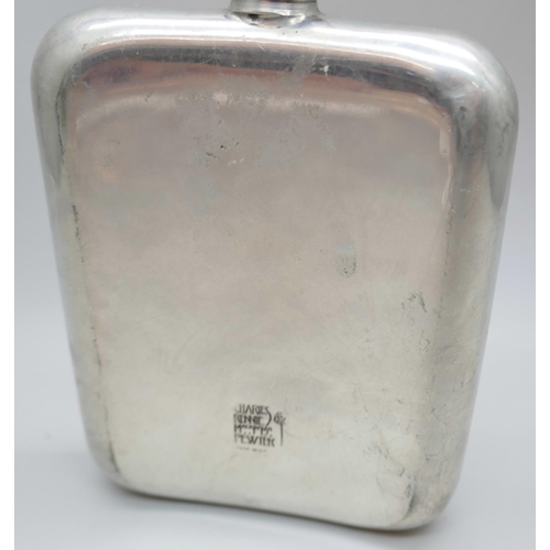 A Charles Rennie Mackintosh pewter hip flask, 12.8cm