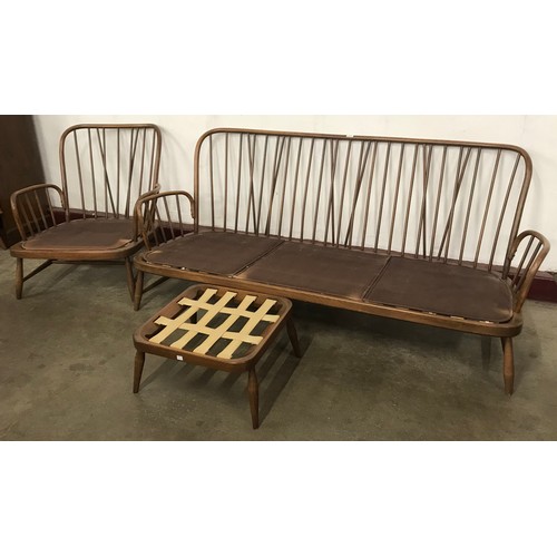 28 - An Ercol Golden Dawn elm and beech Jubilee Windsor three piece lounge suite