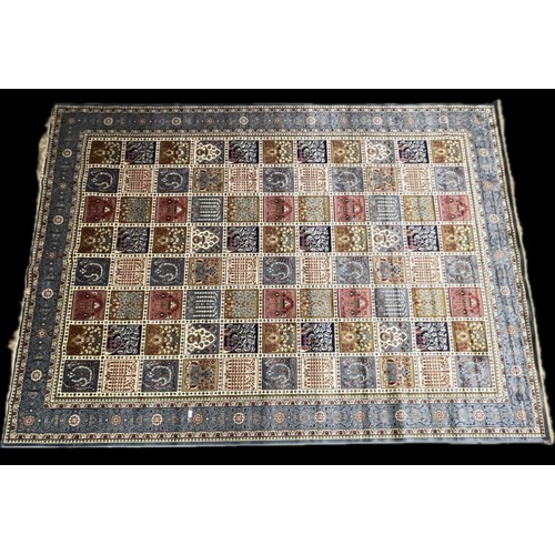 235 - An Persian style full pile cashmere blue ground rug, 342 x 235 cms
