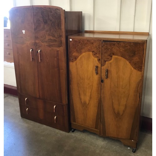 247 - Two Art Deco figured walnut tallboys