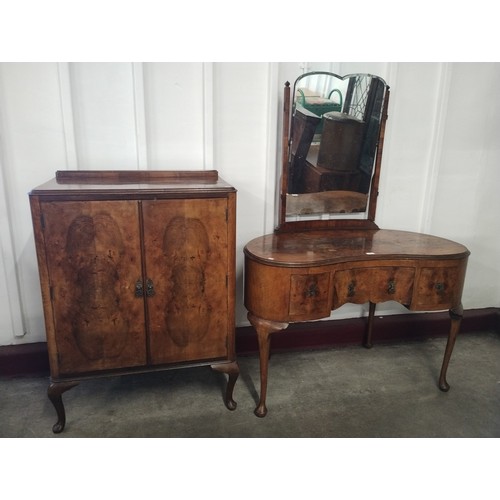 248 - A Queen Anne style walnut kidney shaped dressing table and tallboy