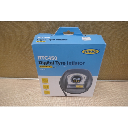 6462 - Two AA digital tyre inflators, AA travel kit, Ring tyre inflator, brake pad set, car towing hook (51... 