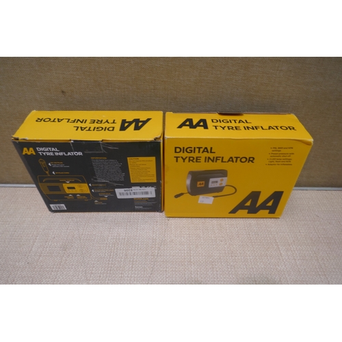 6462 - Two AA digital tyre inflators, AA travel kit, Ring tyre inflator, brake pad set, car towing hook (51... 