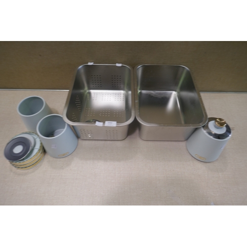 6465 - Tower Cavaletto Storage Canisters (damaged) and a stainless-steel bowl, (AJSAm4-48,546) *This lot is... 