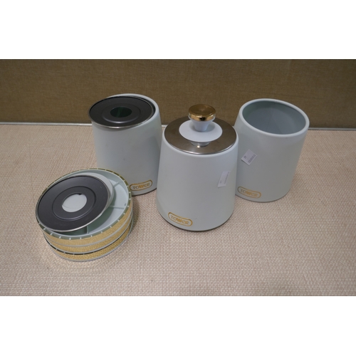 6465 - Tower Cavaletto Storage Canisters (damaged) and a stainless-steel bowl, (AJSAm4-48,546) *This lot is... 