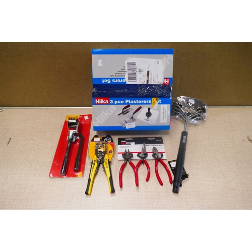 6470 - Stanley Fatmax crimper, Red Line 3 piece pliers set, Amtech 3 in 1 pipe bender, Hilka Plasters set a... 