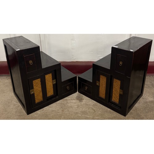 162 - A pair of Chinese hardwood and rattan library steps