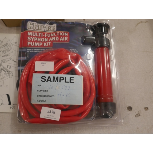 5338 - A selection of assorted tolls including a contour gauge, a Clarke multi function syphon and air pump... 