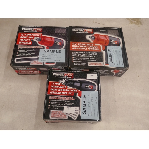 5343 - Three boxed Clarke X-Pro air tools including a 3/4