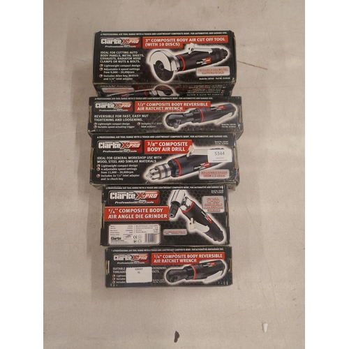 5344 - Five boxed X-Pro air tools including a 3