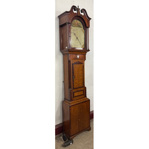 121 - A George III inlaid oak and mahogany 30-hour longcase clock, the dial indistinctly signed, Nottingha... 