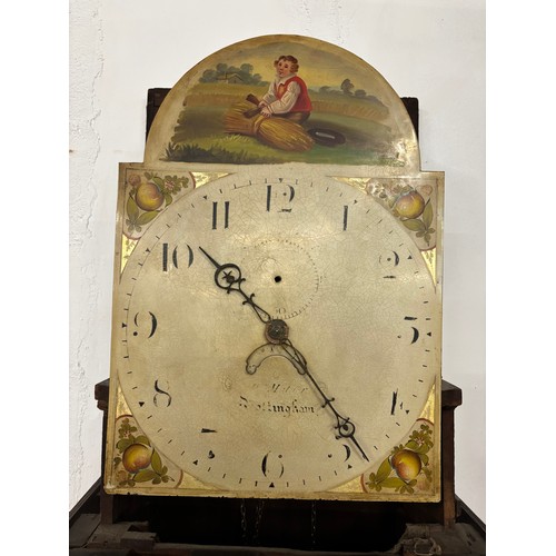 121 - A George III inlaid oak and mahogany 30-hour longcase clock, the dial indistinctly signed, Nottingha... 