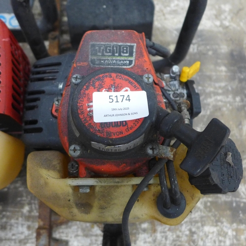 5174 - A Homelite HHT2660 petrol hedge trimmer, a Kawasaki TG18 petrol hedge trimmer and 1 other trimmer