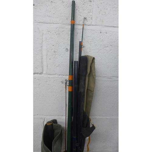 5194 - A quantity of fishing equipment including assorted rods, keep net, a midi MX-800 fishing suit with m... 