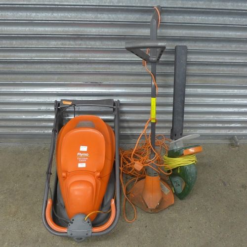 5212 - Three electric garden tools - a Flymo Easi Glide 330VX, a VMB GHT-450-B, 240V hedge trimmer and a Fl... 