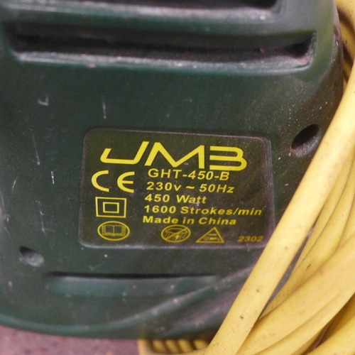 5212 - Three electric garden tools - a Flymo Easi Glide 330VX, a VMB GHT-450-B, 240V hedge trimmer and a Fl... 