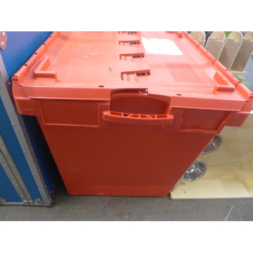 5216 - 2 Aluminium flight cases and a large plastic storage box