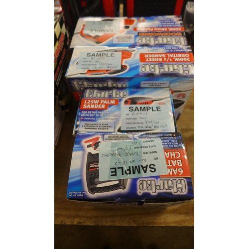 5295 - Four boxed Clarke items including a 6 amp battery charger, a 125w palm sander, a 200w 1/3 sheet orbi... 