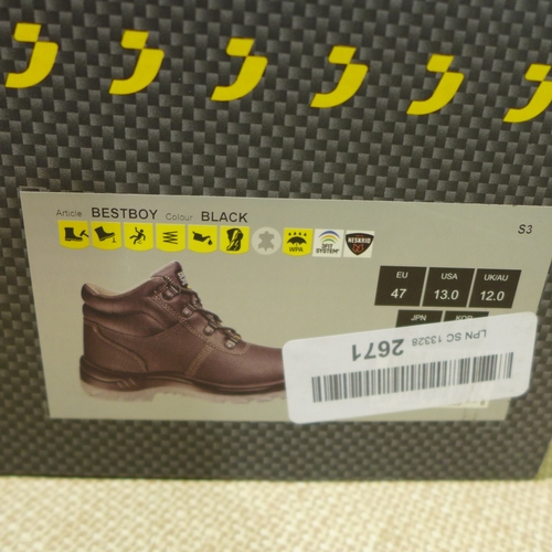 6138 - BESTBOY Black Leather Safety Boots (Size UK12) original RRP £34.99 + VAT (AJSAm4-275) *This lot is s... 