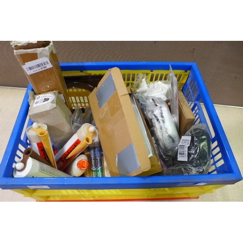 6148 - A box of miscellanous items to include sealant, door handles, grout pens, food thermometer, etc.  * ... 