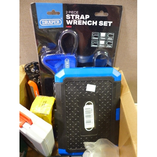 6155 - A box of tools to include Draper wrench set, Draper socket set, Bosch drill bits, etc.   * This lot ... 