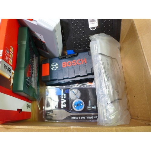 6155 - A box of tools to include Draper wrench set, Draper socket set, Bosch drill bits, etc.   * This lot ... 