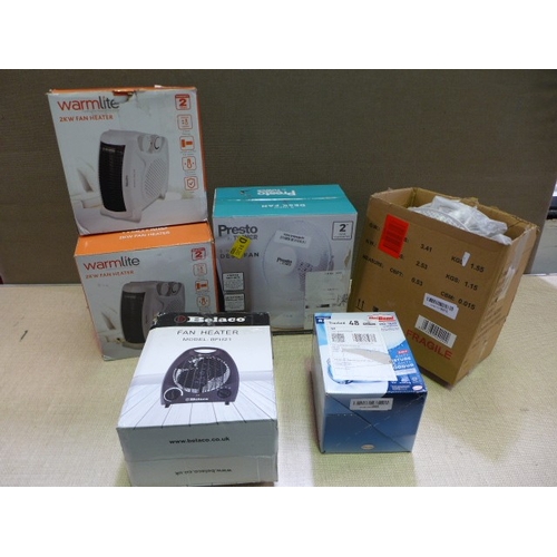 6448 - Five various fan heaters and a Unibond moisture absorber  *This lot is subject to VAT
