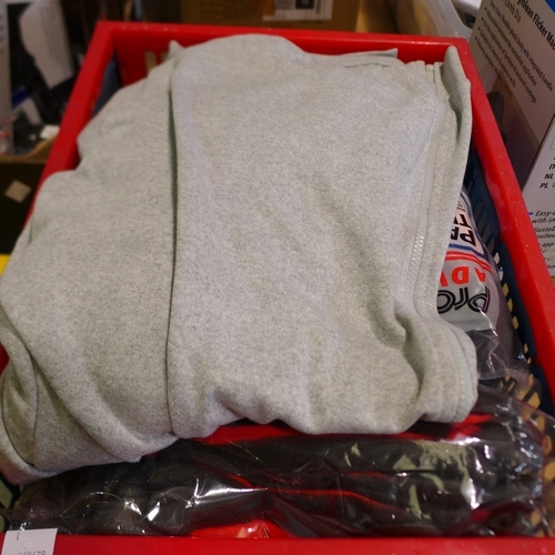 6124 - A box of shorts, trousers, gloves, hoodie, wellington boots *This lot is subject to VAT