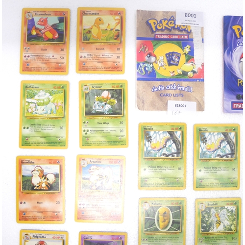 8001 - Thirty Nine base set Pokémon cards including Pikachu (581102), Charmander (146/102), Charmeleon (24/... 