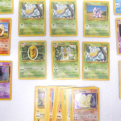 8001 - Thirty Nine base set Pokémon cards including Pikachu (581102), Charmander (146/102), Charmeleon (24/... 
