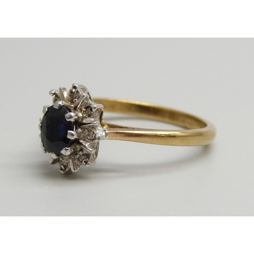 7003 - A 9ct gold, sapphire and diamond ring, 2.8g, N