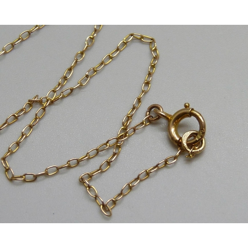 7028 - A 9ct gold five stone amethyst drop necklace, 5.5g, 36.5cm