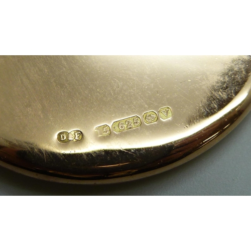 7050A - A 15ct gold locket, 17.4g, 5cm including bale