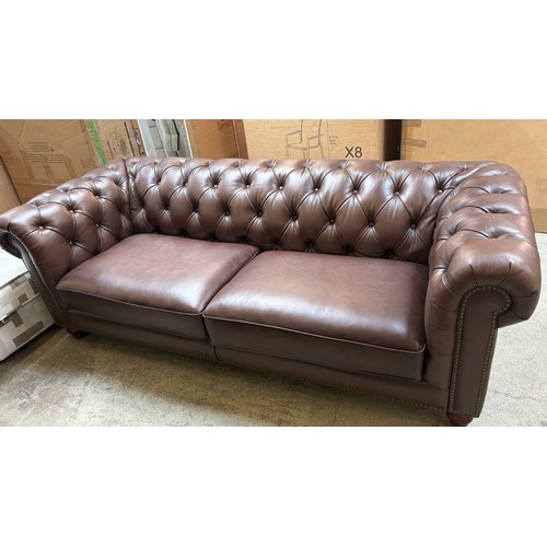 3047 - An Allington brown leather 3 seater Chesterfield sofa (4236-38), *This lot is subject to VAT