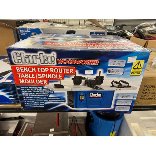 A boxed Clarke Woodworker bench top router table/spindle moulder