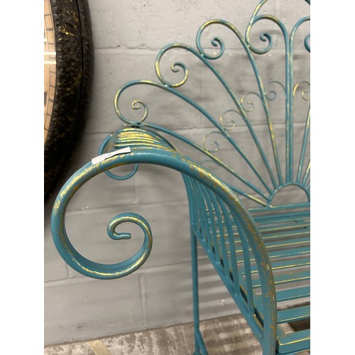 3232 - A blue and gold painted tubular metal garden seat