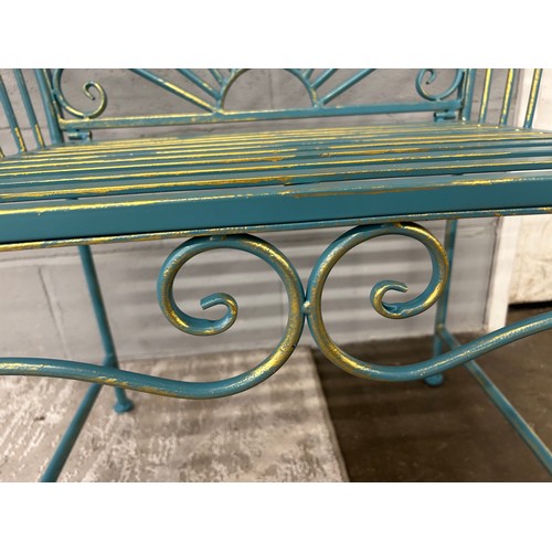 3232 - A blue and gold painted tubular metal garden seat