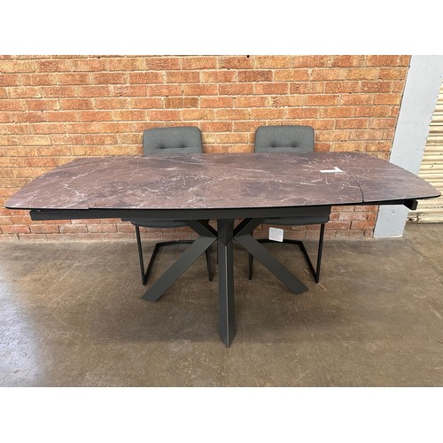 3115 - A Naples twist top printed glass extending dining table and four Hampton pewter upholstered dining c... 