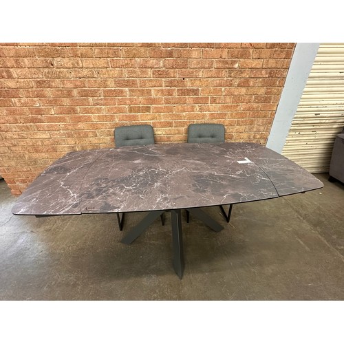 3115 - A Naples twist top printed glass extending dining table and four Hampton pewter upholstered dining c... 