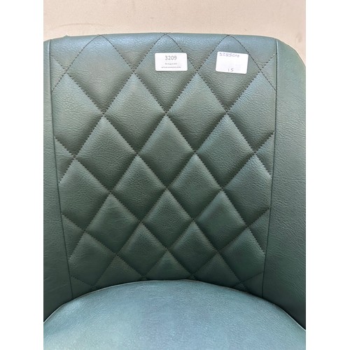 3132 - A racing green leather upholsted and black metal bar stool