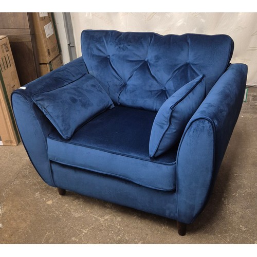 3137 - A Hoxton blue velvet upholstered oversized armchair