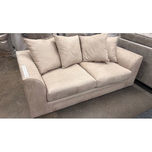 3152 - A champagne vegan suede upholstered three seater sofa