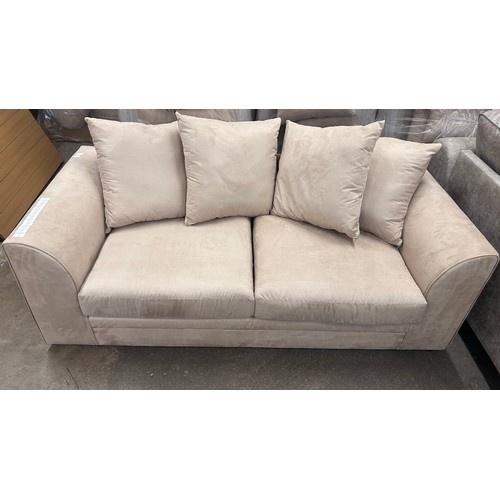 3152 - A champagne vegan suede upholstered three seater sofa