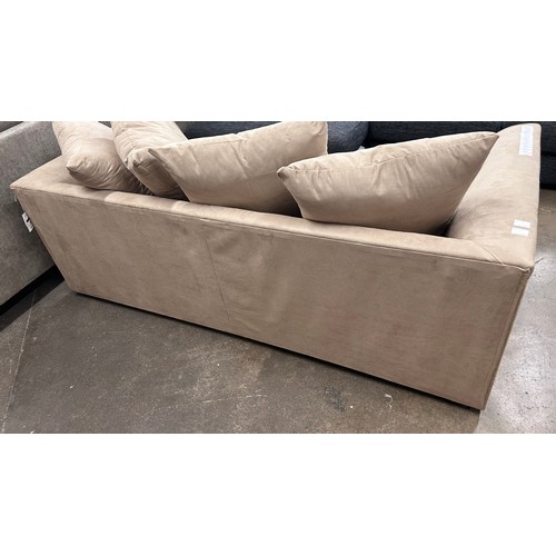 3152 - A champagne vegan suede upholstered three seater sofa