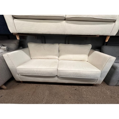3153 - An egg shell fabric upholstered two seater sofa (marked)