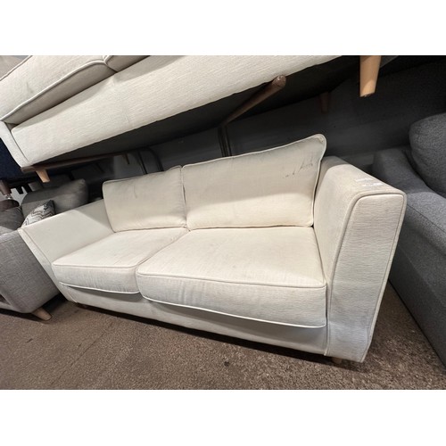 3153 - An egg shell fabric upholstered two seater sofa (marked)