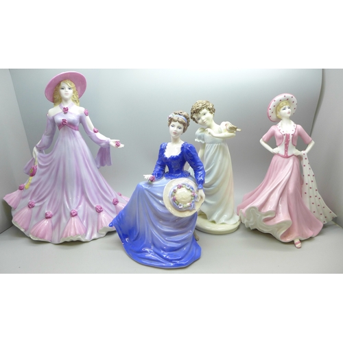 2001 - Four Coalport figures, Sentiments Good Luck, Many Happy Returns, Ladies of Fashion Rosemary and limi... 